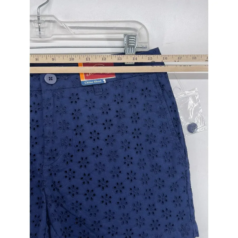 Faded Glory Navy Blue Eyelet Peppy Summer Festival Shorts Size 8 32”‎ Waist NEW